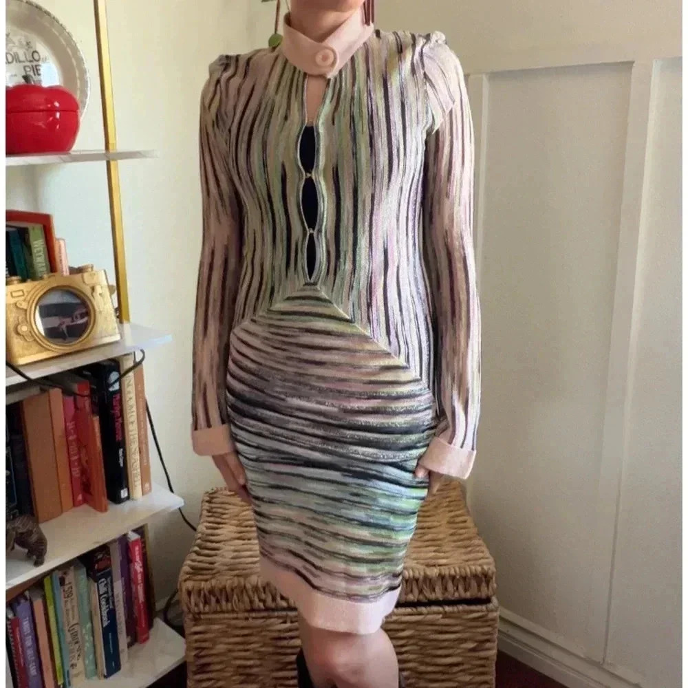 Vintage Metallic Mesh Sheer Bodycon dress Sz XS/S 70s 80s Glamour‎ Retro Disco